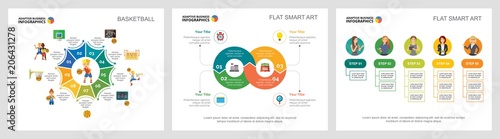 Colorful basketball or marketing concept infographic charts set. Business design elements for presentation slide templates. Can be used for financial report, workflow layout and brochure design.