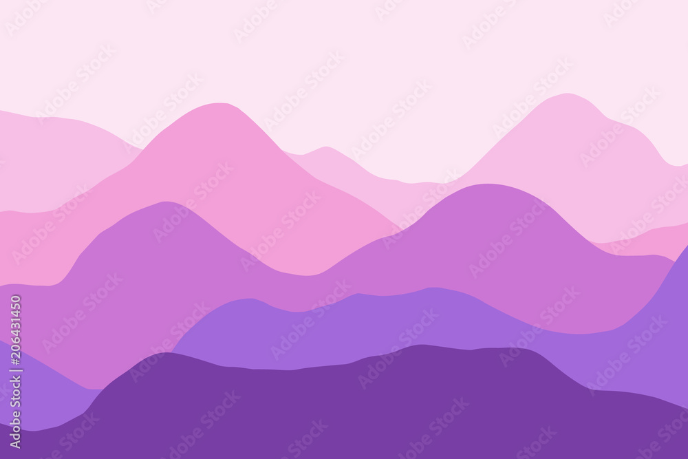 Scenic view of the digital foggy mountain landscape with layers