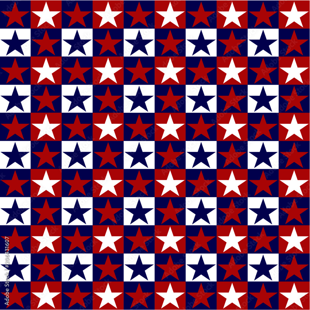 Stars in Red White and Blue Squares Pattern Background