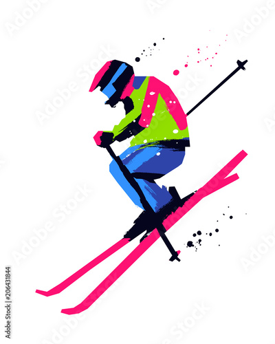 Silhouette of a skier jumping isolated