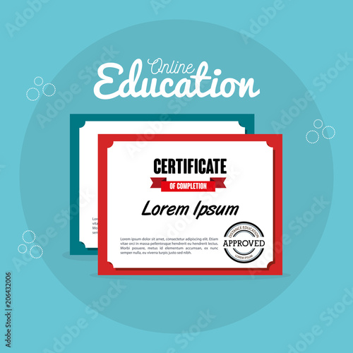 on line education with diploma vector illustration design