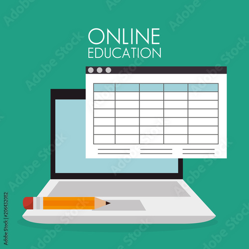 on line education with laptop vector illustration design