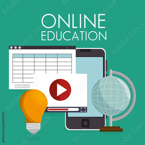 on line education with smartphone vector illustration design