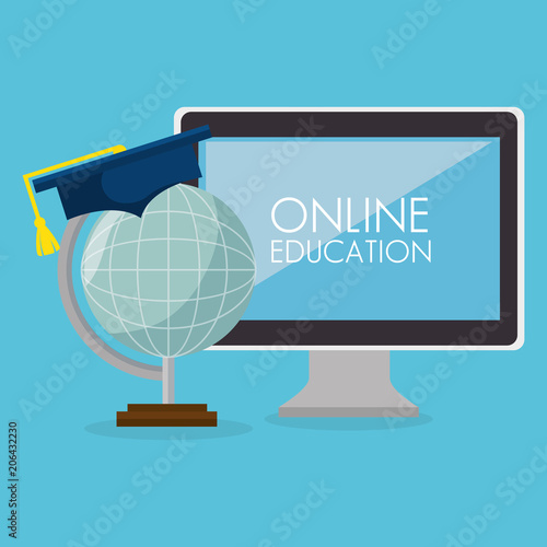 on line education with desktop computer vector illustration design