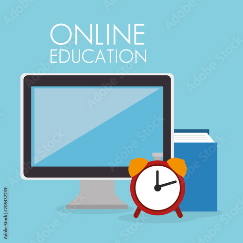 on line education with desktop computer vector illustration design