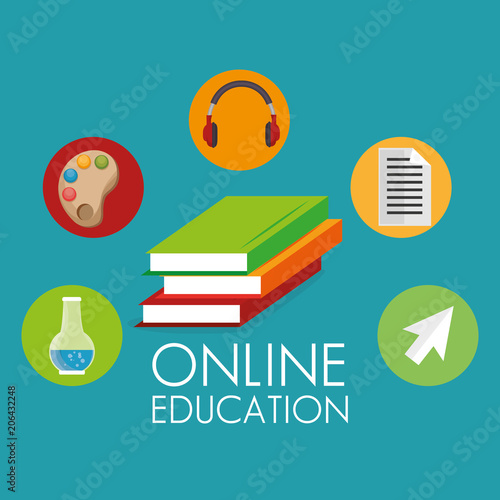 on line education set icons vector illustration design