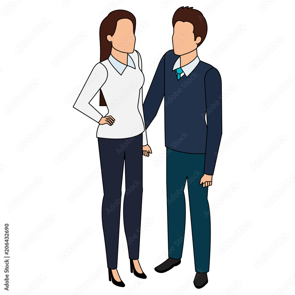 business couple avatars characters vector illustration design