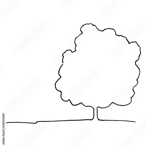 Monochrome tree silhouette line art sketch isolated vector