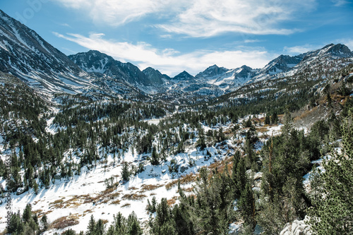 Hiking in the winter in the Little Lakes Valley near Mammoth Lakes California