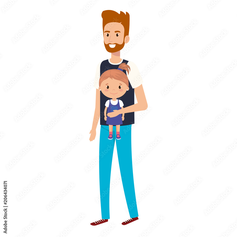 cute father lifting daughter avatars characters vector illustration design