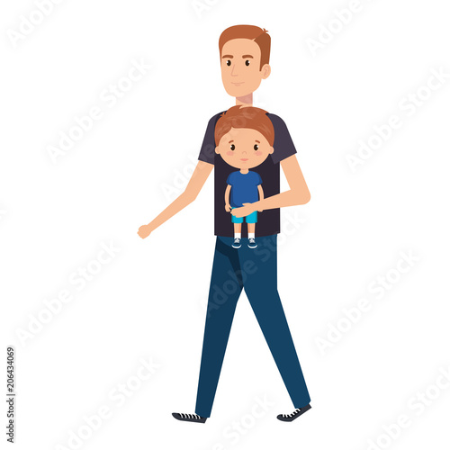 cute father lifting son avatars characters vector illustration design