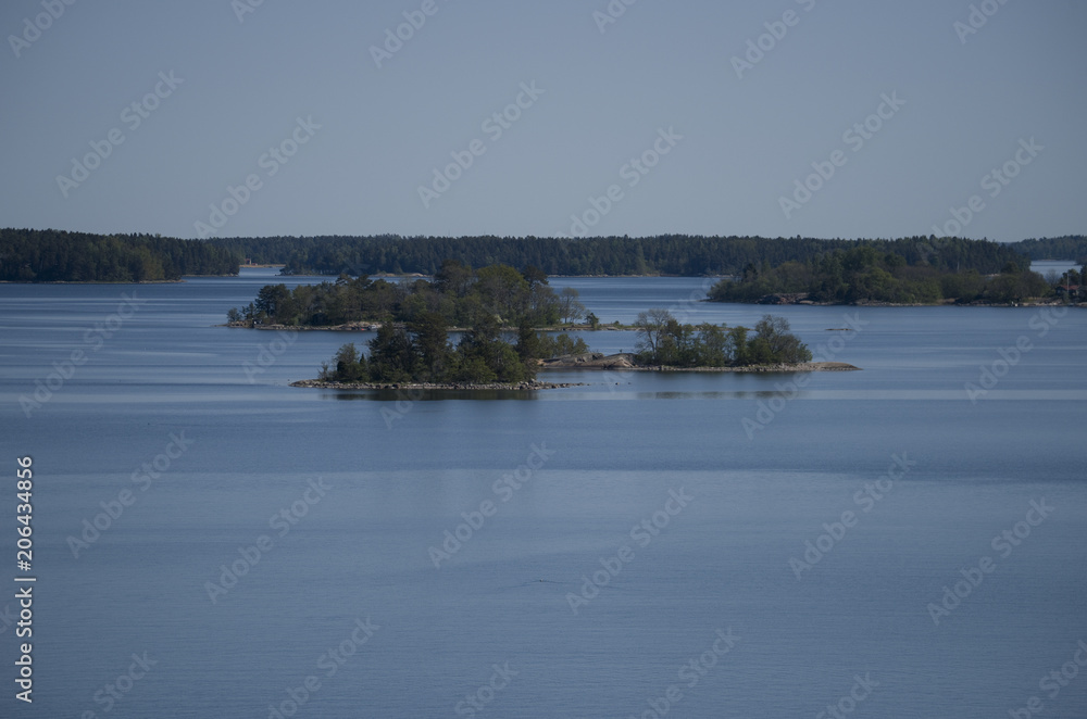 Stockholm archipelago an early summer morning day with a tranquil sea and blue sky