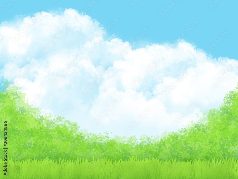青空と草原のイラスト