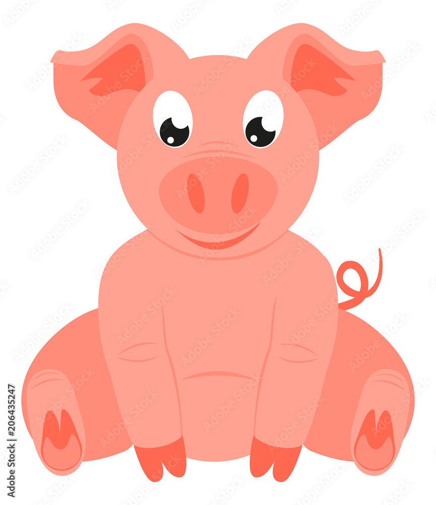 Obraz premium Colorful cartoon happy sitting pig