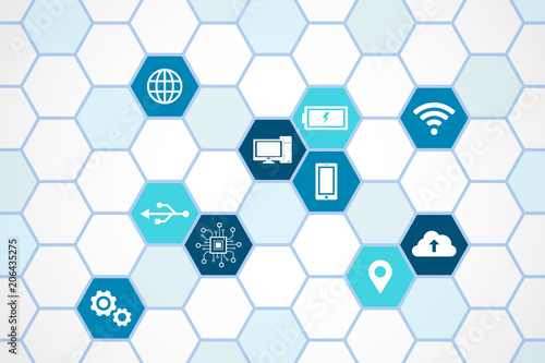 Technology icons , hexagon connection pattern