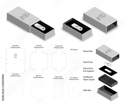 rigid box for flash drive packaging die-cut mockup