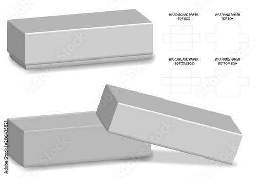 rigid box packaging die cut template 3D mockup