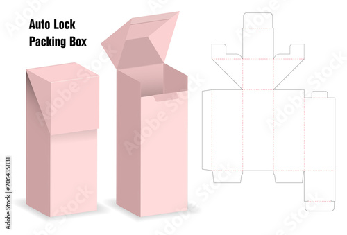 package box die cut with 3d mock up with auto lock