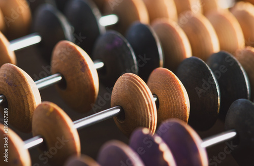 Close-up macro photo of vintage abacus for calculation