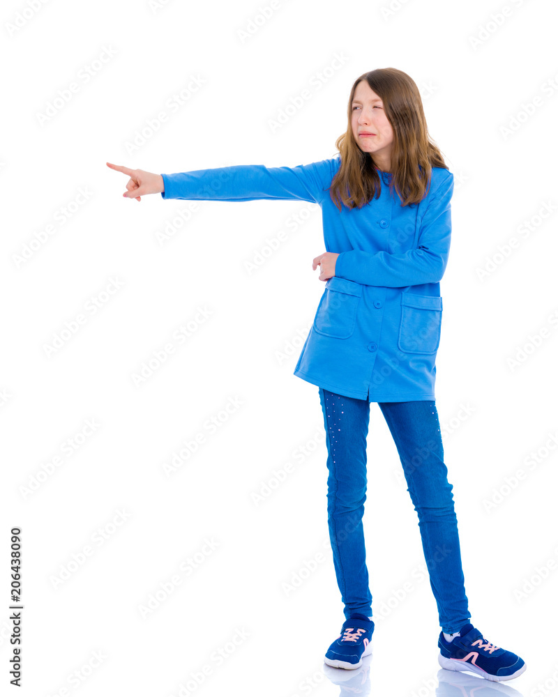Little girl points with a finger Little girl points with a finger
