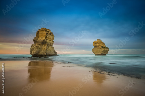 Two of the twelve apostles at sunrise from Gibsons beach, Great Ocean Road, Victoria, Australia photo
