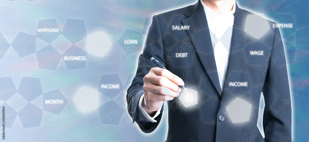 Businessman with new icon for modern life. Businessman with new icon for modern life.