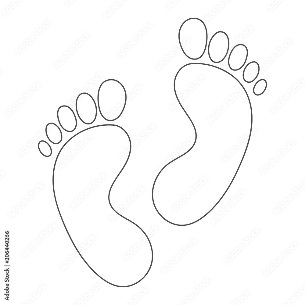 Two human footprints. Barefoot. Outline. Vector. Two human footprints. Barefoot. Outline. Vector.