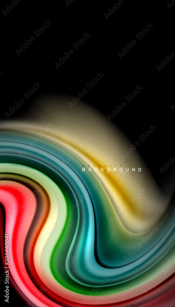 Abstract wave lines fluid rainbow style color stripes on black background Abstract wave lines fluid rainbow style color stripes on black background