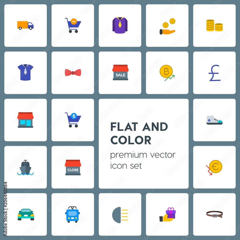 Modern Simple Set of transports, clothes, money, shopping Vector flat Icons. Contains such Icons as  money,  belt,  market, car,  female and more on grey background. Fully Editable. Pixel Perfect