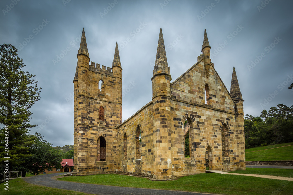 Church buildings at Port Arthur penal colony world heritage site in Tasmania
