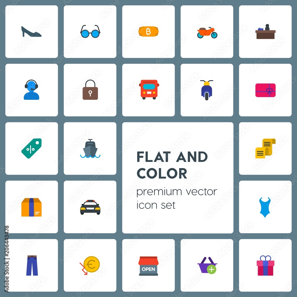 Modern Simple Set of transports, clothes, money, shopping Vector flat Icons. Contains such Icons as  high,  police, car,  ocean, ship,  graph and more on grey background. Fully Editable. Pixel Perfect