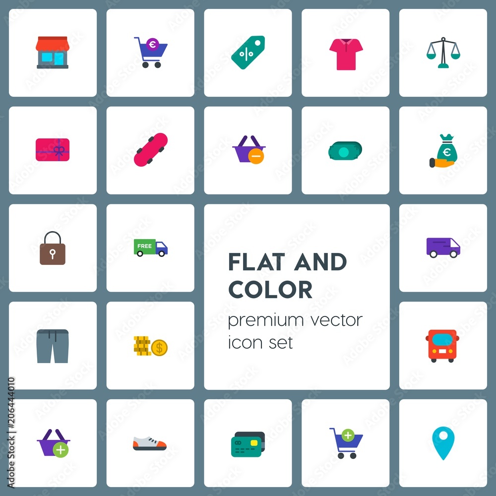Modern Simple Set of transports, clothes, money, shopping Vector flat Icons. Contains such Icons as  t-shirt,  location,  money,  change, buy and more on grey background. Fully Editable. Pixel Perfect