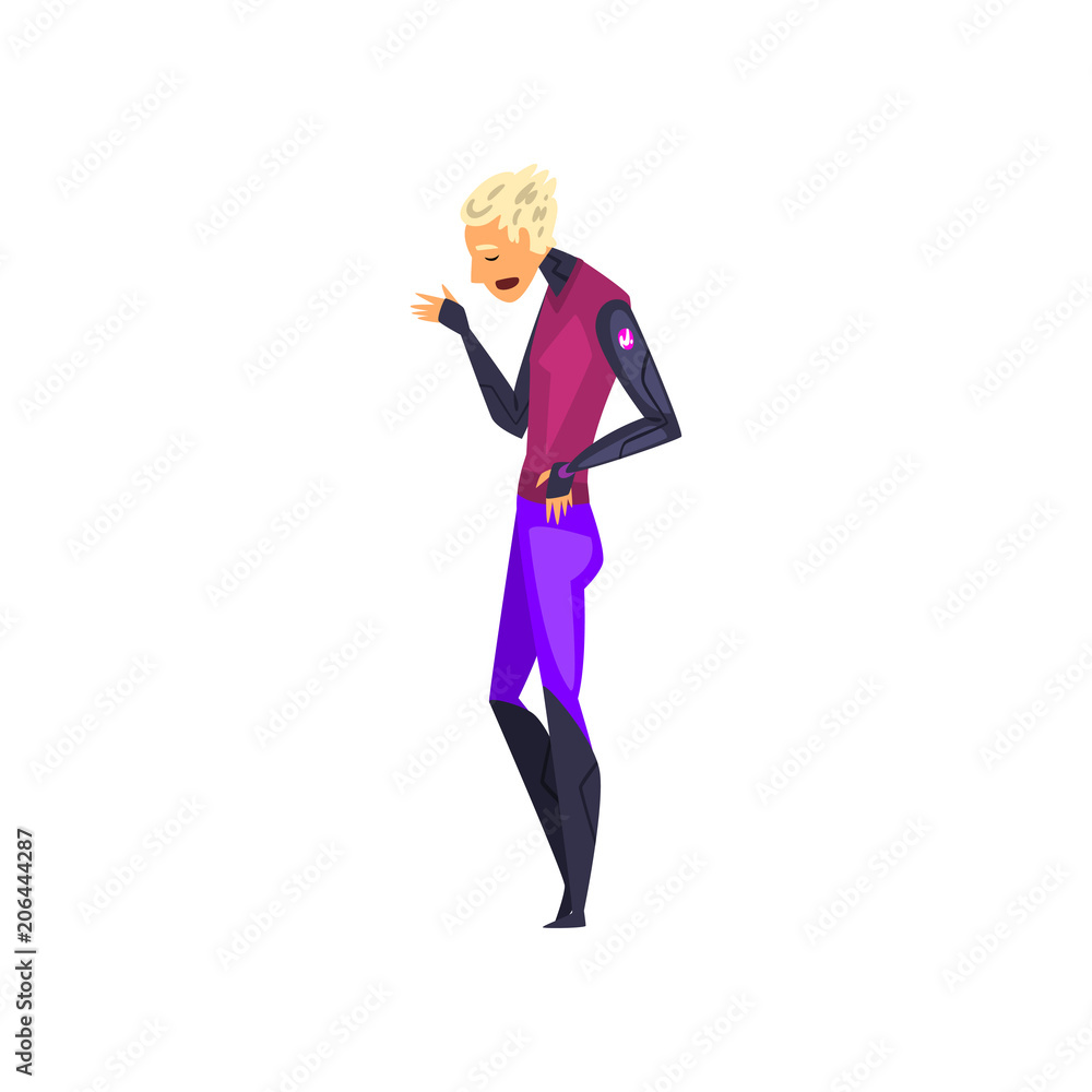 Fototapeta premium Man in futuristic clothing, technology of the future vector Illustration on a white background