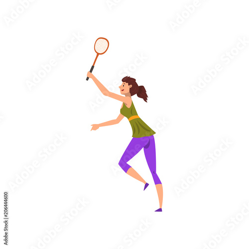 Young woman playing tennis or badminton, active healthy lifestyle concept cartoon vector Illustration on a white background © topvectors