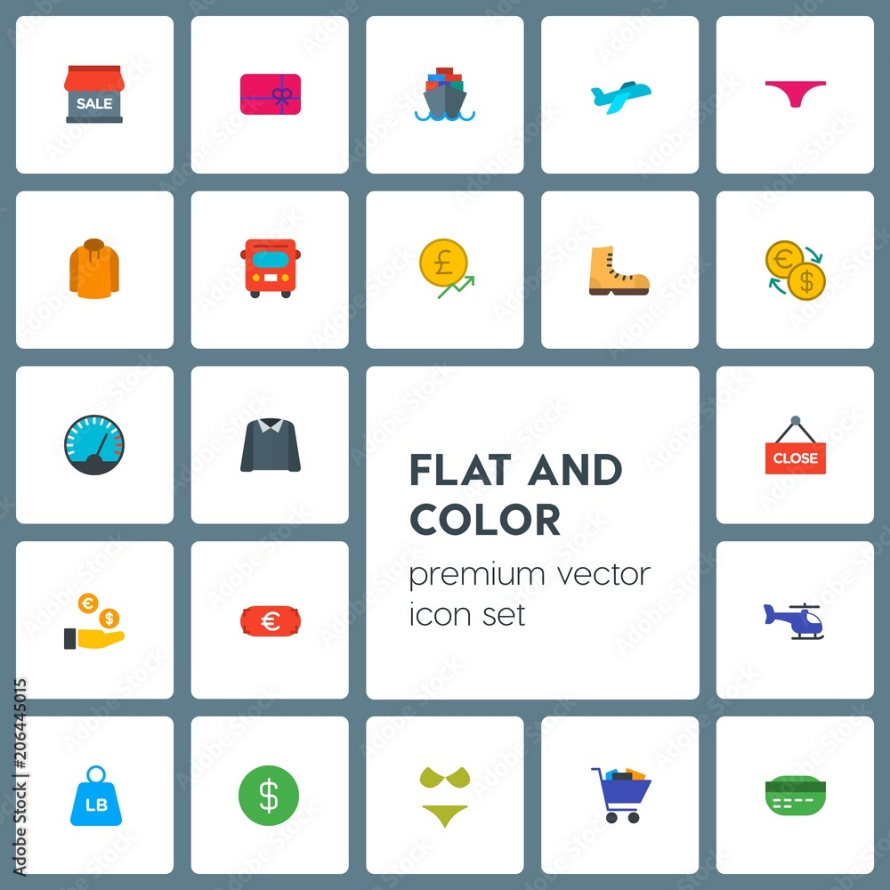Modern Simple Set of transports, clothes, money, shopping Vector flat Icons. Contains such Icons as gift,  sky,  finance,  card,  bikini and more on grey background. Fully Editable. Pixel Perfect