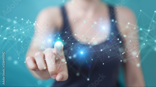 Businesswoman using futuristic connection interface 3D rendering