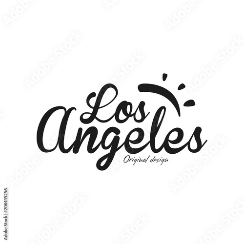 Los Angeles city name, original design, black ink hand written inscription, typography design for poster, card, logo, poster, banner, tag vector Illustration