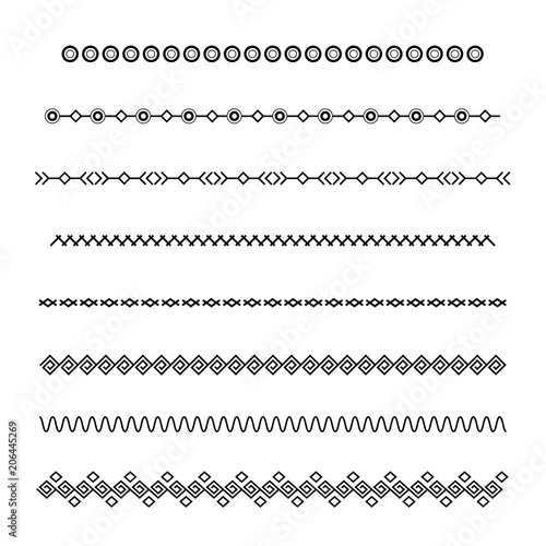 Set vector Dividers isolated on white background. Geometric horizontal vintage line border. Collection of decorative page rules. Black dividers line.