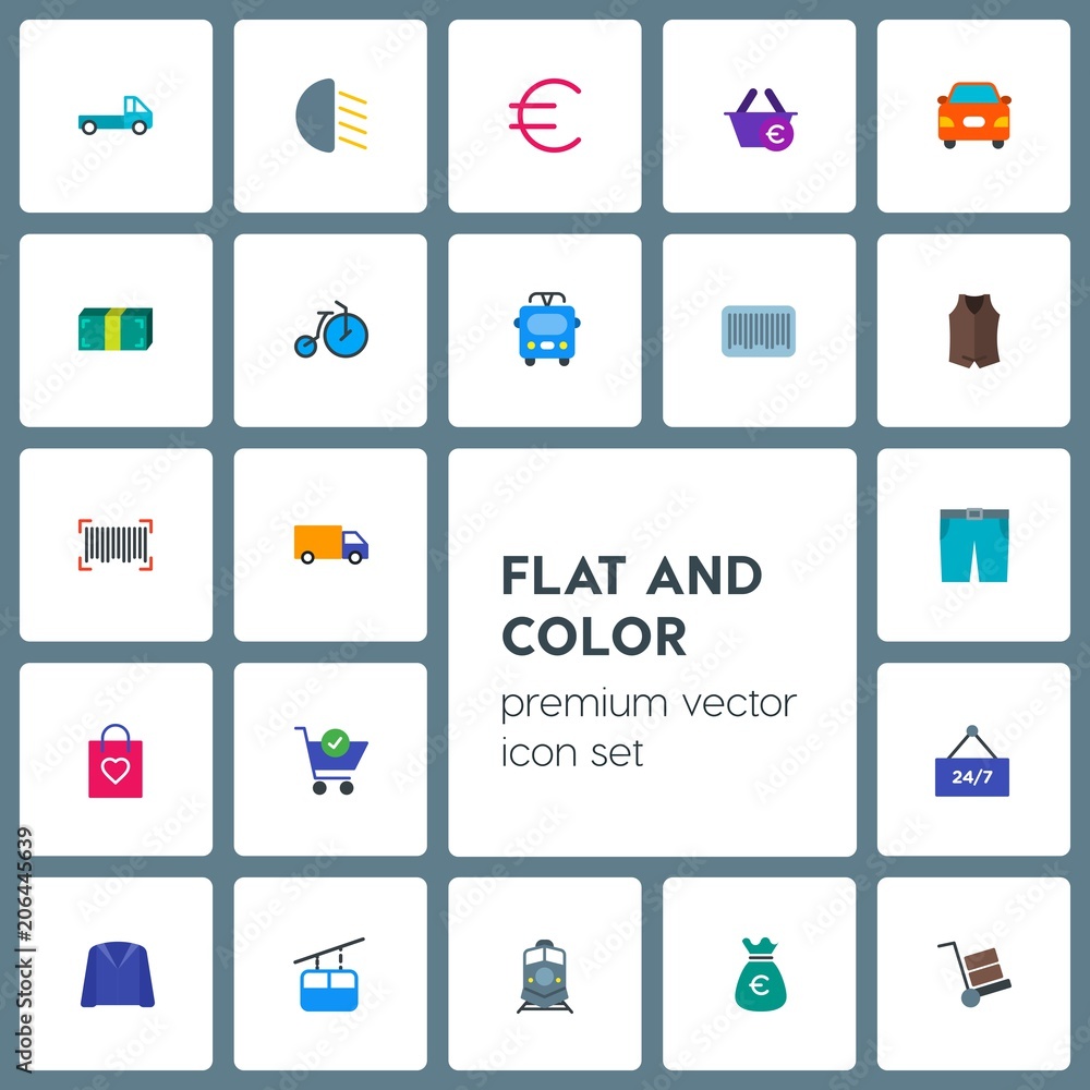 Modern Simple Set of transports, clothes, money, shopping Vector flat Icons. Contains such Icons as  clothes,  market,  money,  business, buy and more on grey background. Fully Editable. Pixel Perfect