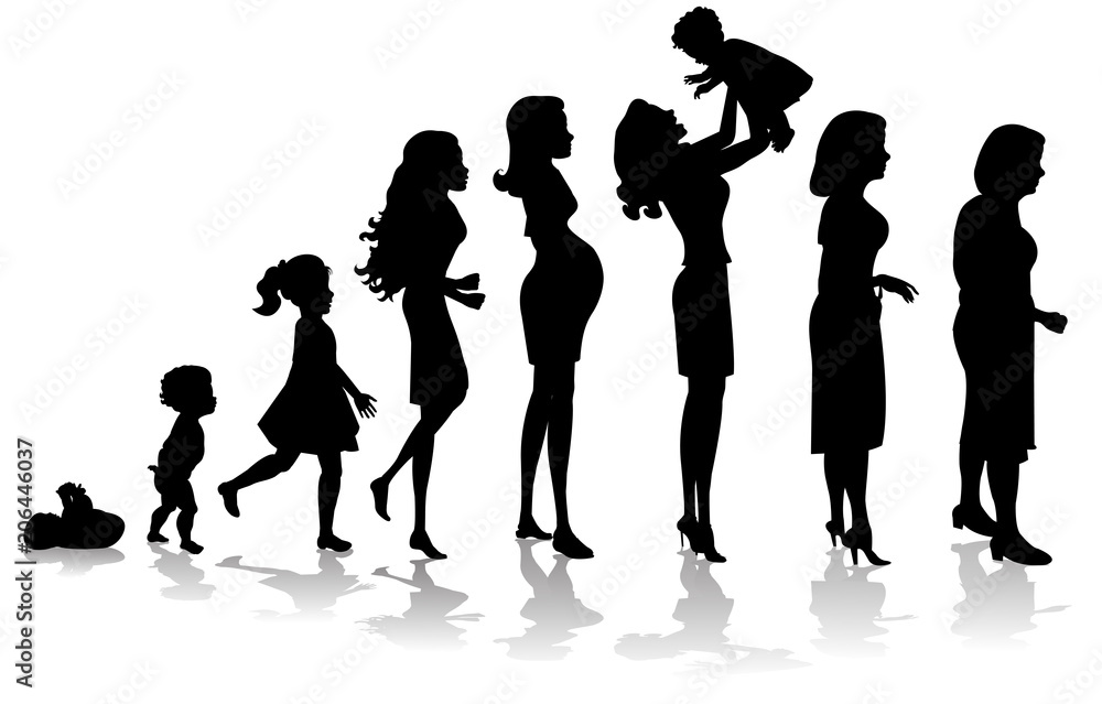 woman stages of development black silhouettes