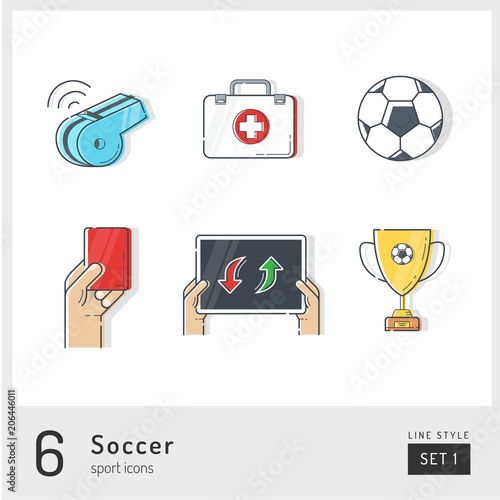 Set of football / soccer icons on the white background. Universal colorfull icons to use in web and mobile app.