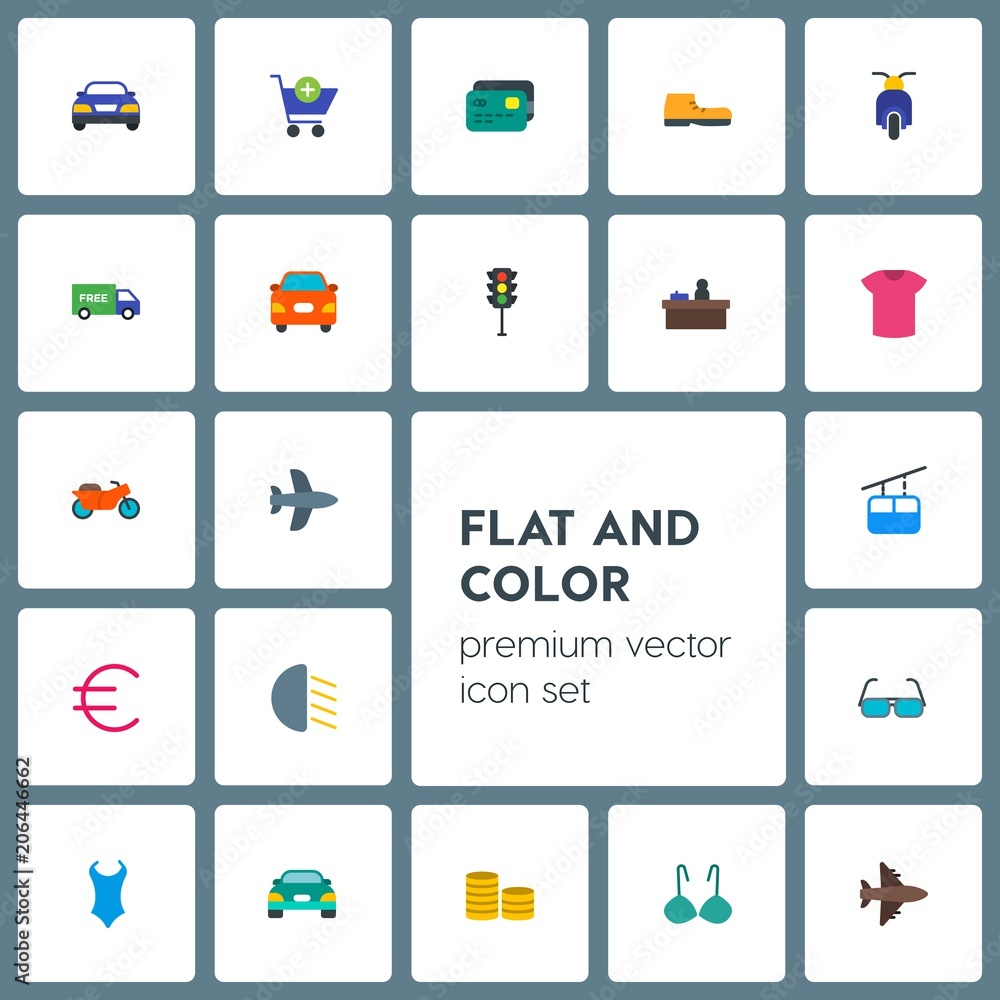 Modern Simple Set of transports, clothes, money, shopping Vector flat Icons. Contains such Icons as  airplane, buy,  speed,  bright,  coin and more on grey background. Fully Editable. Pixel Perfect