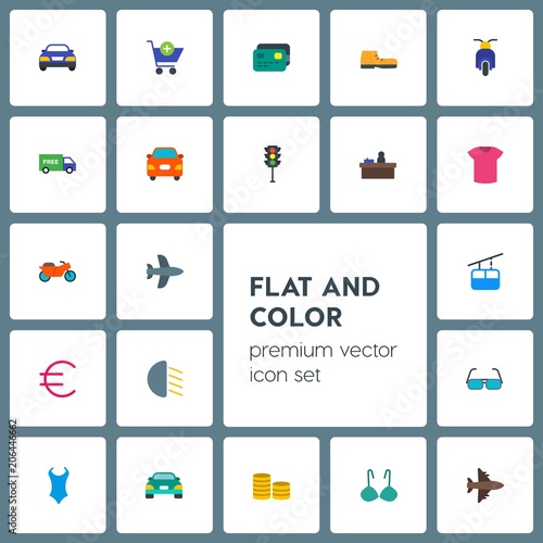 Modern Simple Set of transports, clothes, money, shopping Vector flat Icons. Contains such Icons as airplane, buy, speed, bright, coin and more on grey background. Fully Editable. Pixel Perfect
