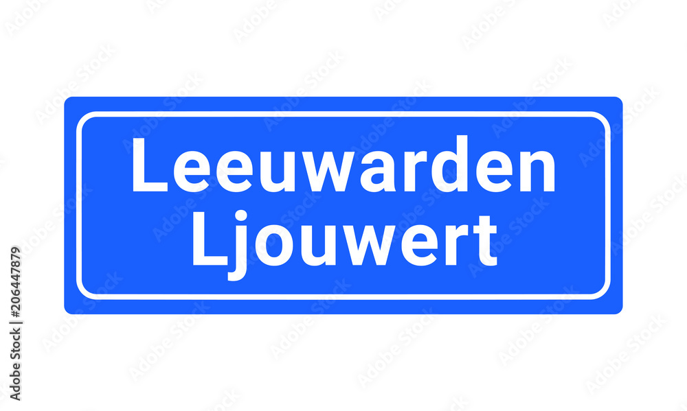 Blue And White City Sign Of Leeuwarden Blue And White City Sign Of Leeuwarden