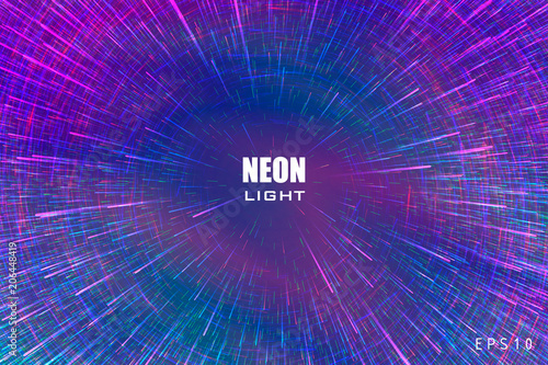Circular neon geometric pattern. Space swirl. Roll circle. Shape whirlwind colorful lines. Abstract vortex trail.