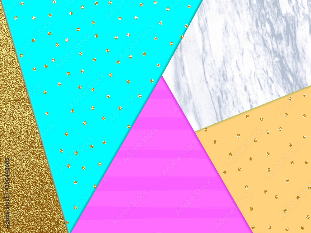 Fototapeta premium Abstract, golden, glitter, geometric background. Gold triangle. T Cool pattern with triangles. Vector illustration.