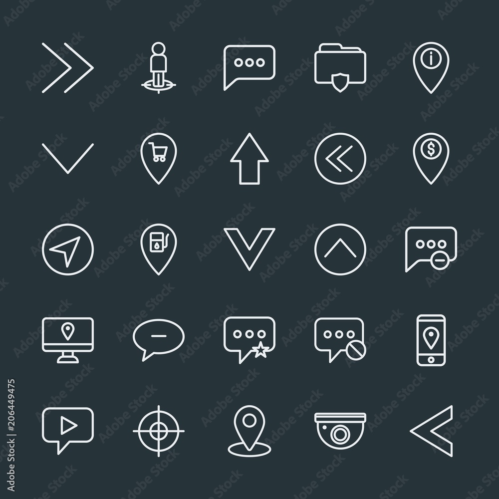 Modern Simple Set of location, arrows, chat and messenger, security Vector outline Icons. Contains such Icons as sms, petrol, mobile, up and more on dark background. Fully Editable. Pixel Perfect. Modern Simple Set of location, arrows, chat and messenger, security Vector outline Icons. Contains such Icons as sms, petrol, mobile, up and more on dark background. Fully Editable. Pixel Perfect.
