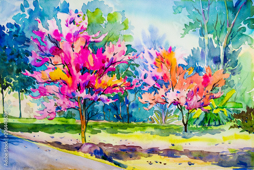 Abstract painting watercolor original of Wild Himalayan Cherry flower