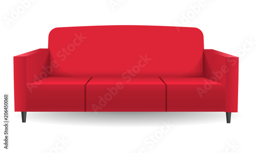 Red sofa mockup. Realistic illustration of red sofa vector mockup for web design isolated on white background