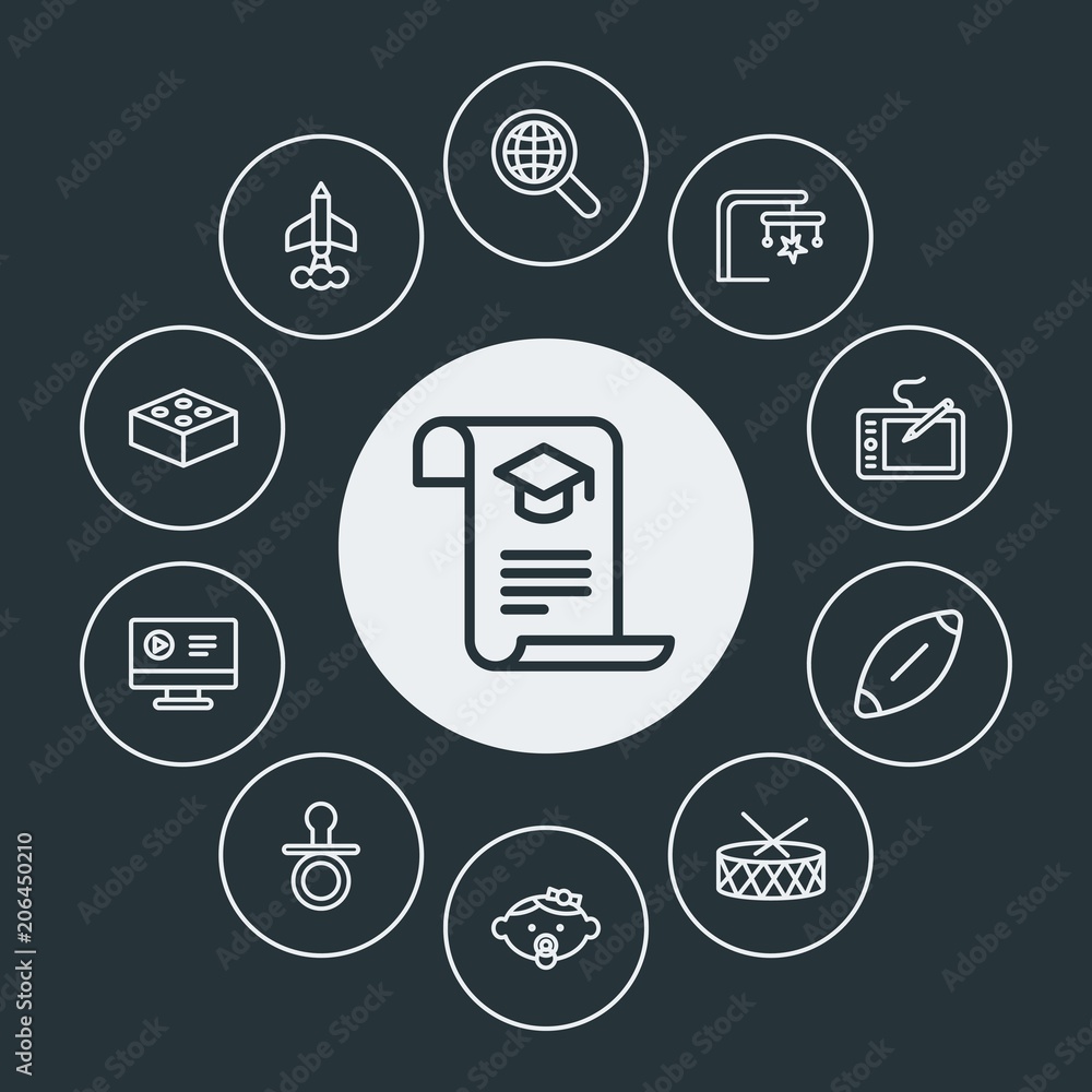 Φωτογραφία education, kids and toys Infographic Circle outline Icons Set